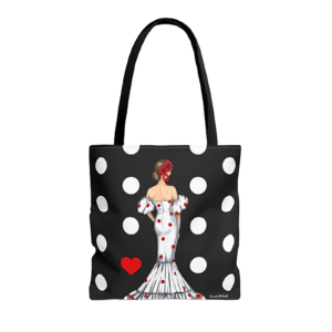 Flamenco Tote Bag "Maite" mit Punkten - Shopper Tasche beidseitig bedruckt 43x43 cm mit 60 cm Henkel