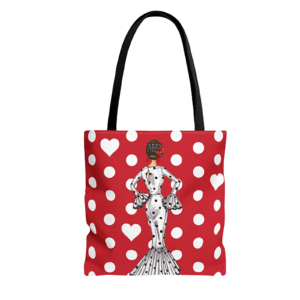 Flamenco Tote Bag rot "Maria Blanco" mit Punkten - Shopper Tasche beidseitig bedruckt 43x43 cm mit 60 cm Henkel