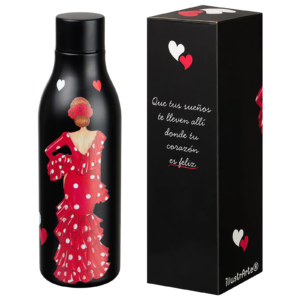 Flamenco Trinkflasche Edelstahl 500 ml "Macarena" - schwarze Flasche