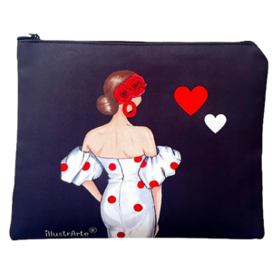 Kultur‑ oder Federm&auml;ppchen Granada Flamenca "Maite" &ndash; Beidseitiges Design &ndash; Schwarzer Hintergrund &ndash; 22 &times; 17 cm &ndash; Wasserabweisend &ndash; F&uuml;r Kosmetik Hygieneartikel Make‑up oder Schulmaterial