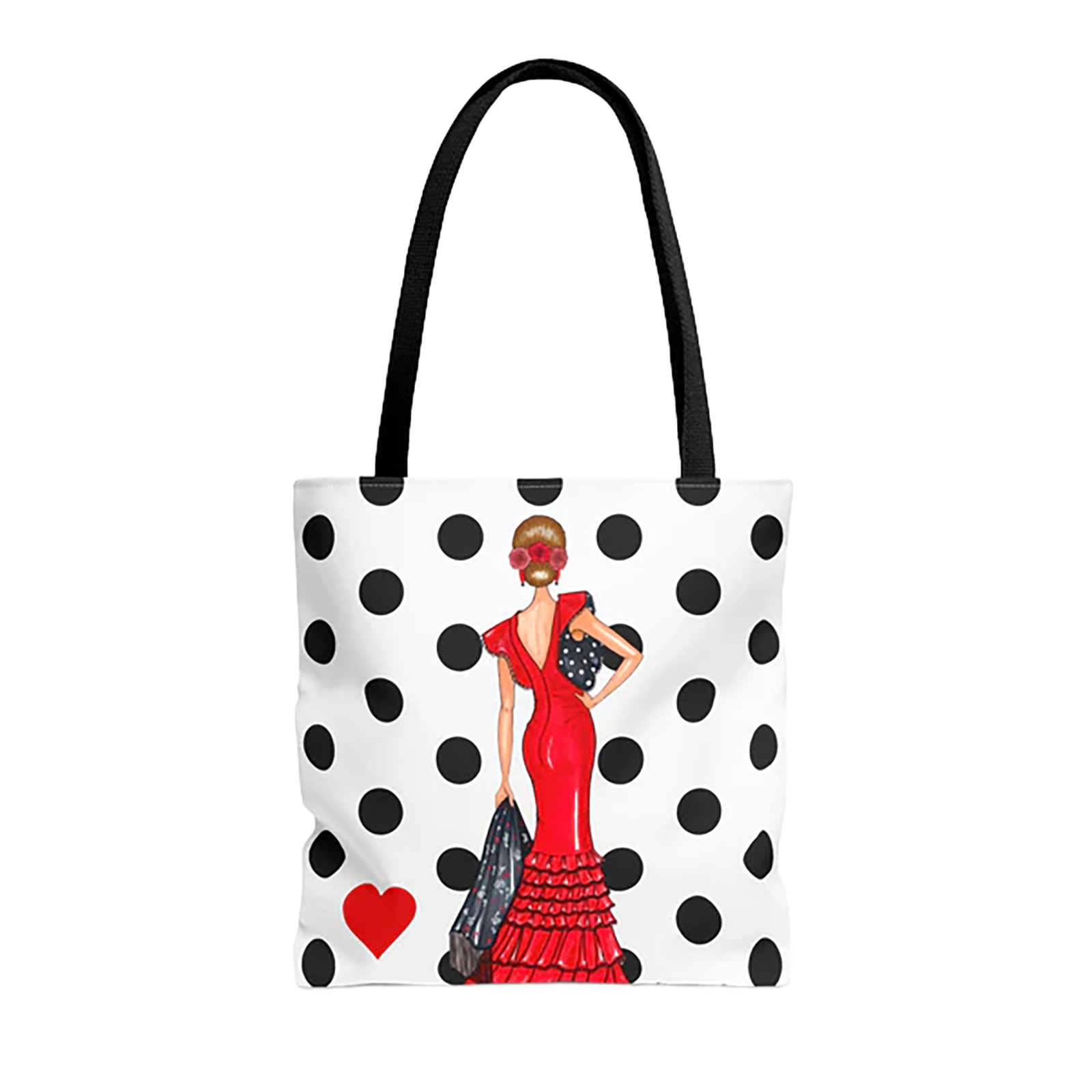 Flamenco Tote Bag "Manuela" mit Punkten - Shopper Tasche beidseitig bedruckt 43x43 cm mit 60 cm Henkel