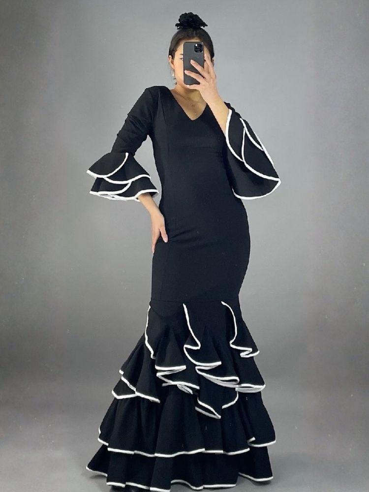 Flamenco Kleid Schwarz mit weißem Rand