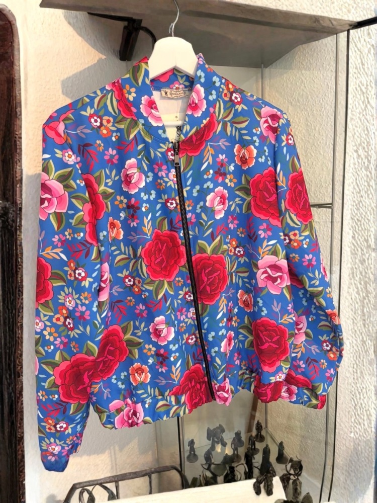 Bomberjacke Blumenmuster Blau