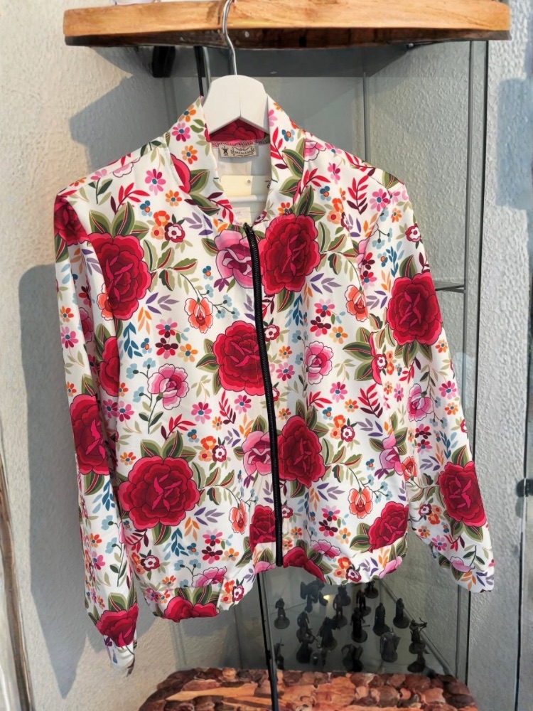 Bomberjacke Blumenmuster Weiß